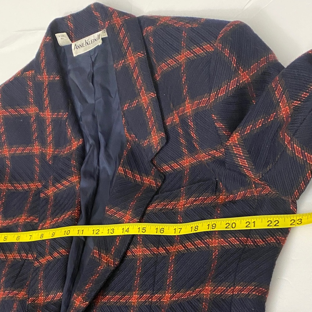 Anne Klein II Wool Cashmere Women's Navy and Red Plaid Blazer - Picture 8 of 10